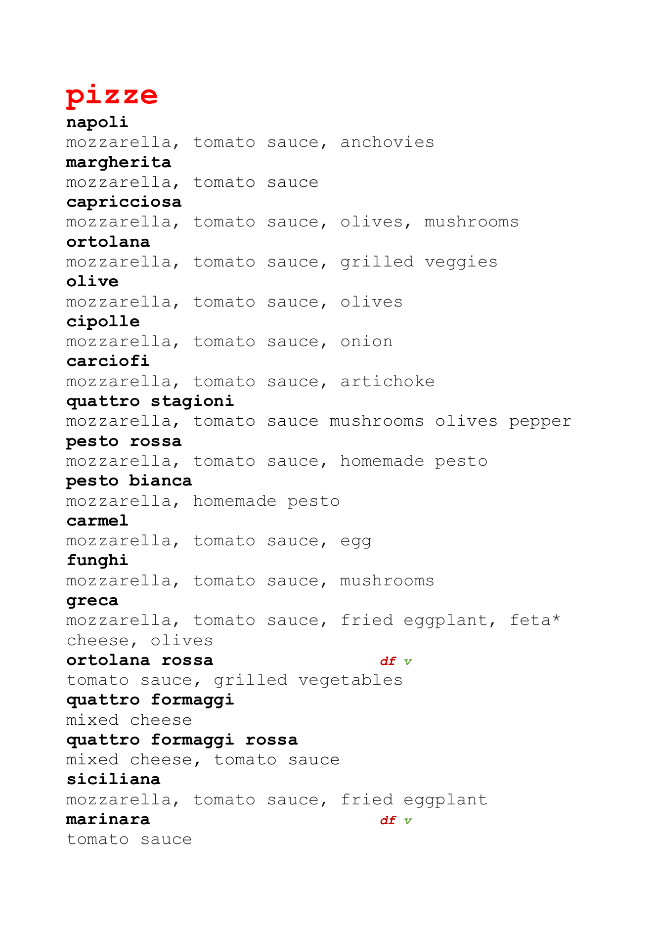 Carmel menu page 1