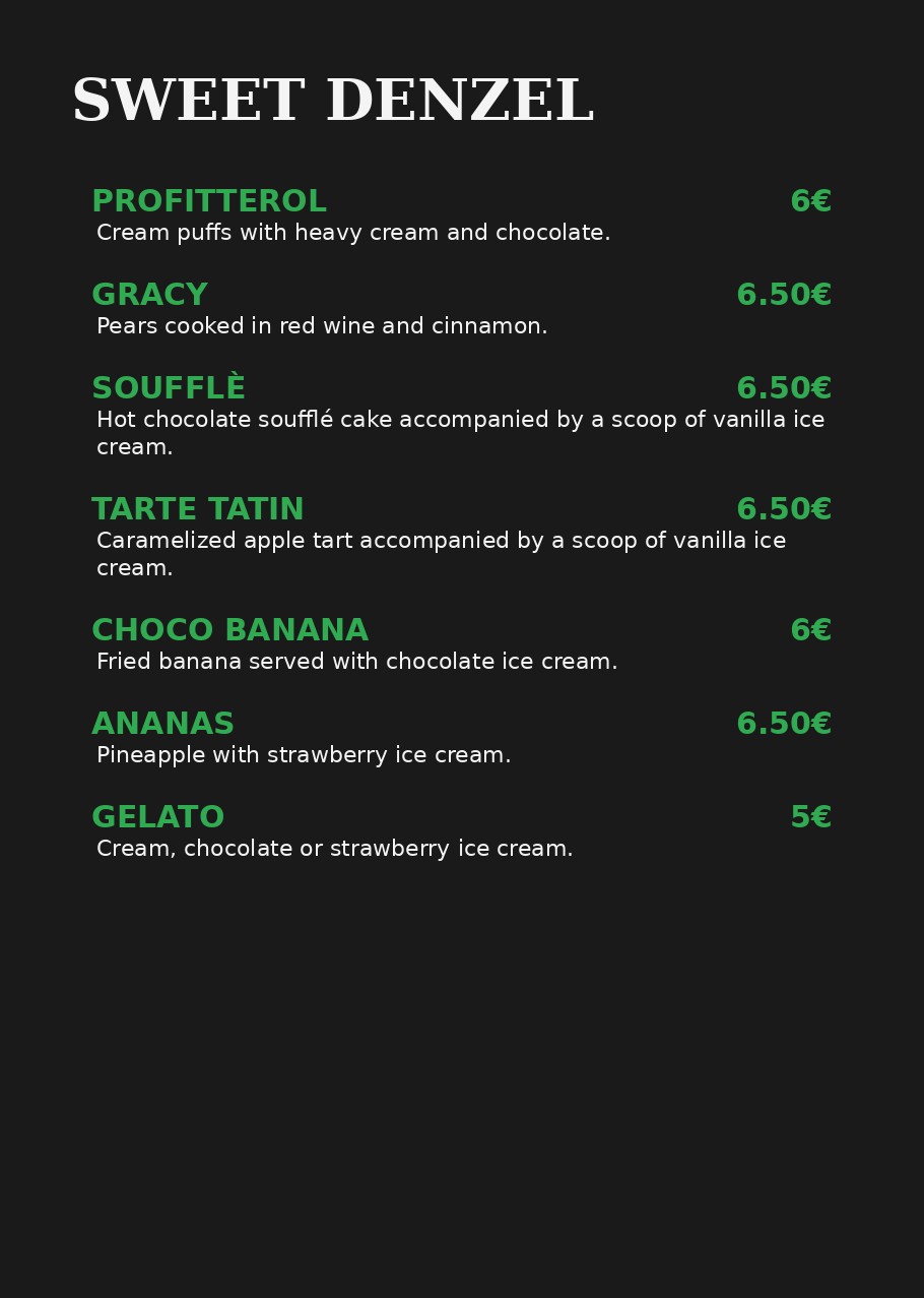 Denzel menu page 9